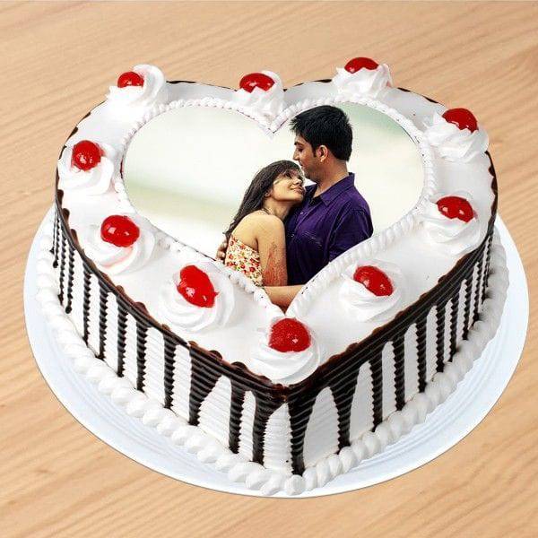 Black Forest Heart Shaped Photo Cake - YuvaFlowers