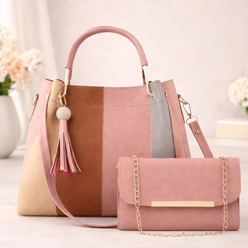 Blush Harmony Colorblock Tote & Chain Wallet Set