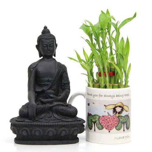 Buddha N Lucky Bamboo - YuvaFlowers