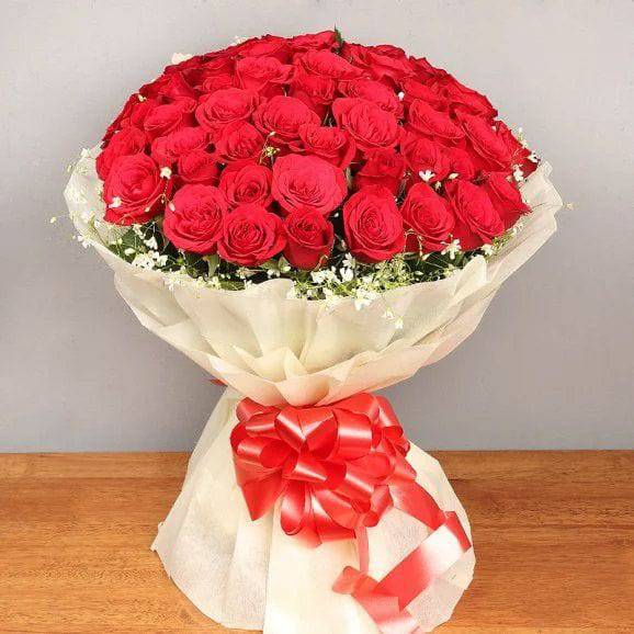 Bunch of 50 Red Roses Arrangement - YuvaFlowers