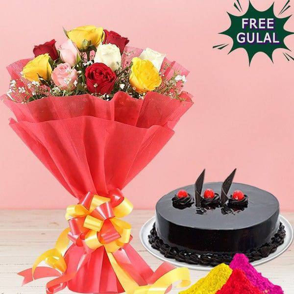 Cake With Roses Hamper - YuvaFlowers