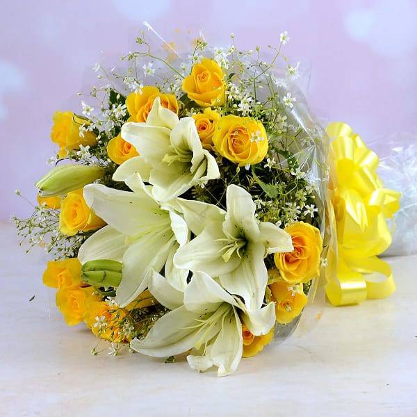 Charming lillies and yellow roses bouquet - YuvaFlowers