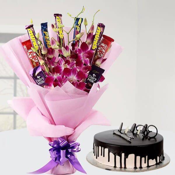 Chocolate Orchid Bouquet N Cake - YuvaFlowers