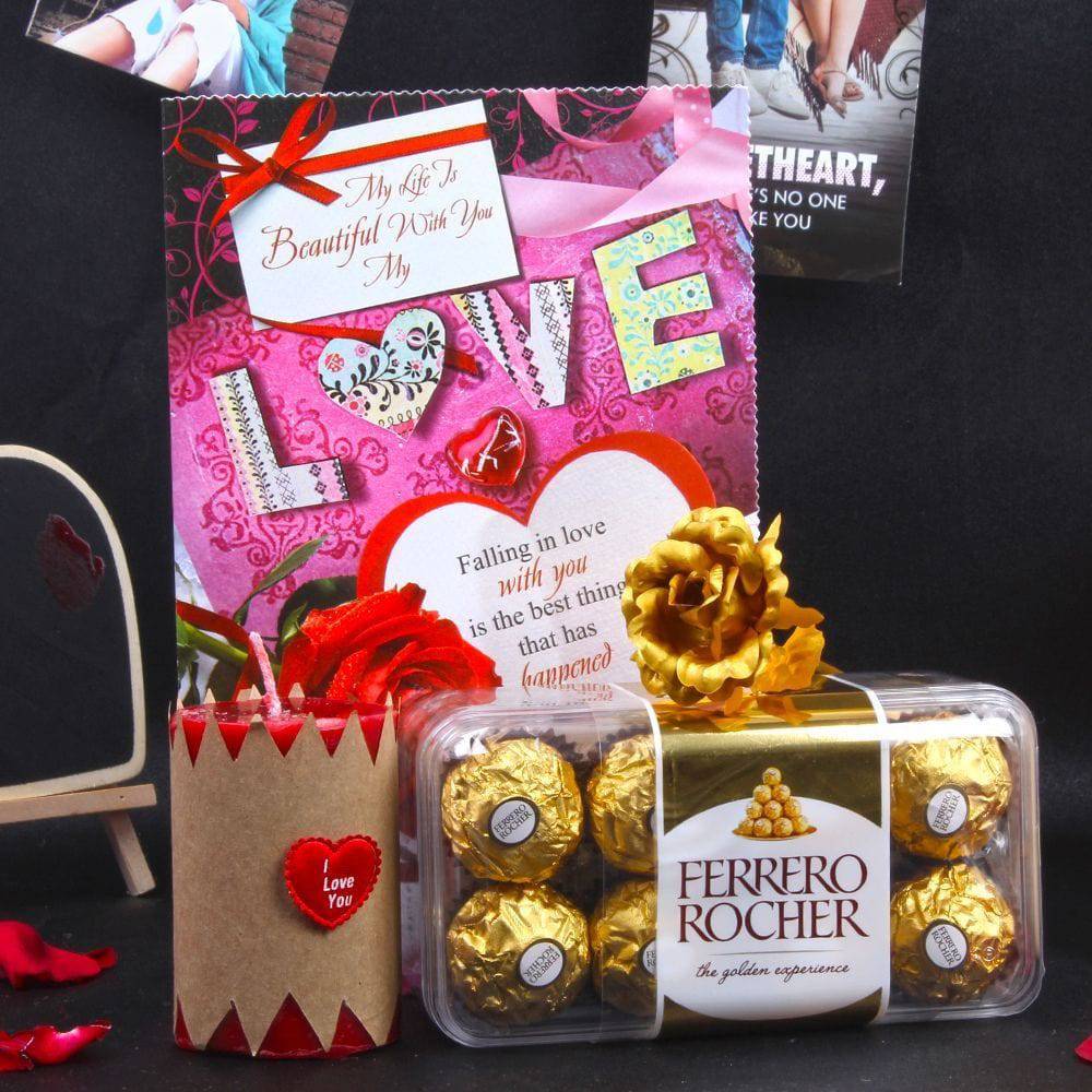 Chocolates With Love Gold Plated Rose Hamper - YuvaFlowers