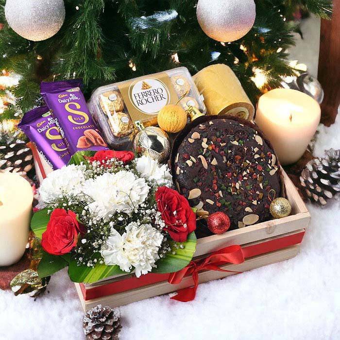 Christmas Plum Cake N Flowers Festive Hamper - YuvaFlowers