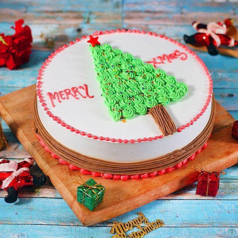Christmas Tree Vanilla Cake - YuvaFlowers