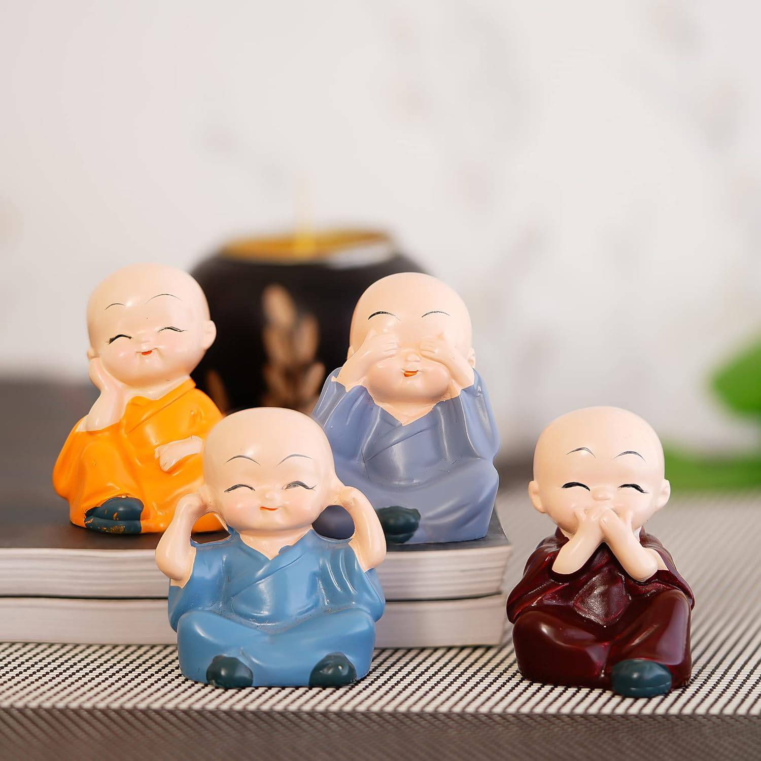 Colorful 4 Monks Buddha Figurines - for Home Decor| Office Decor| Chrismas Decor| Diwali Decor| Vaastu Decor| Fengshui - YuvaFlowers