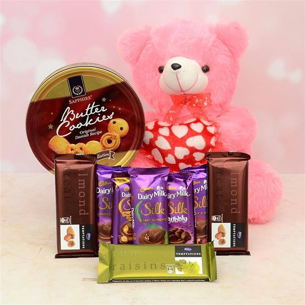 Cookies With Chocolates & Teddy Hamper - YuvaFlowers