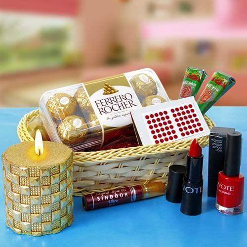 COSMETICS & CHOCOLATES HAMPER - YuvaFlowers