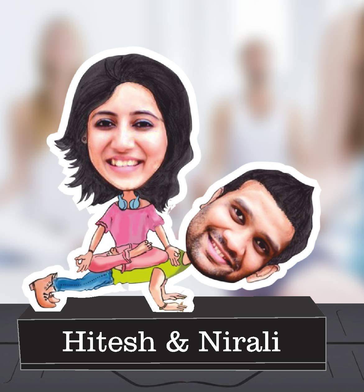 Couple Caricature Standee | Photo Cutout Funny Gifting Ideas for Husband & Wife with Customised Captions - YuvaFlowers
