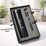 Personalized Executive Gift Set – Thermal Bottle, Pen & Keychain (Black Edition)
