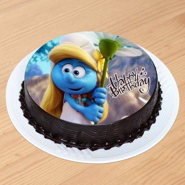 Cute Smurfette Chocolate Photo Cake - YuvaFlowers