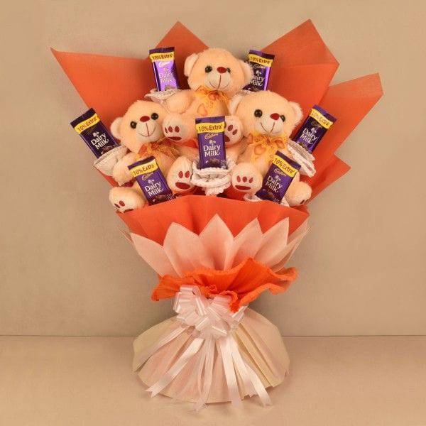 Cute Teddy Chocolate Bouquet - YuvaFlowers