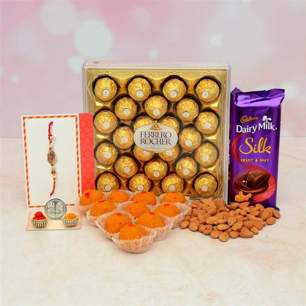 Dairy Milk Almond WIth Motichoor Ladoo Hamper - YuvaFlowers