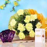 Dairy Milk Chocolate with Carnations Rakhi Combo - YuvaFlowers
