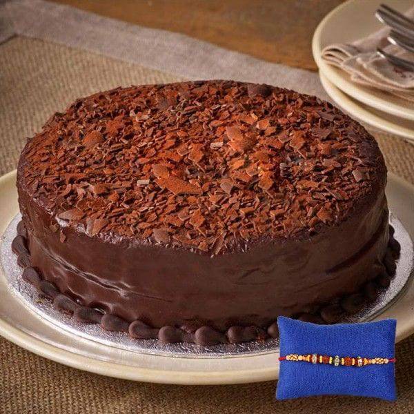Dark Chocolate Cake with rakhi - YuvaFlowers