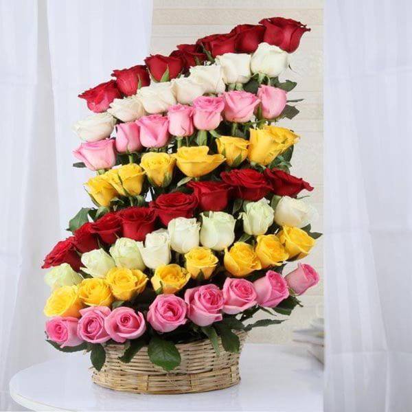 Decorated Layer Mix Roses Arrangement - YuvaFlowers