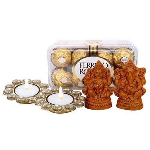 Deity, Diyas & Ferrero Rocher - YuvaFlowers