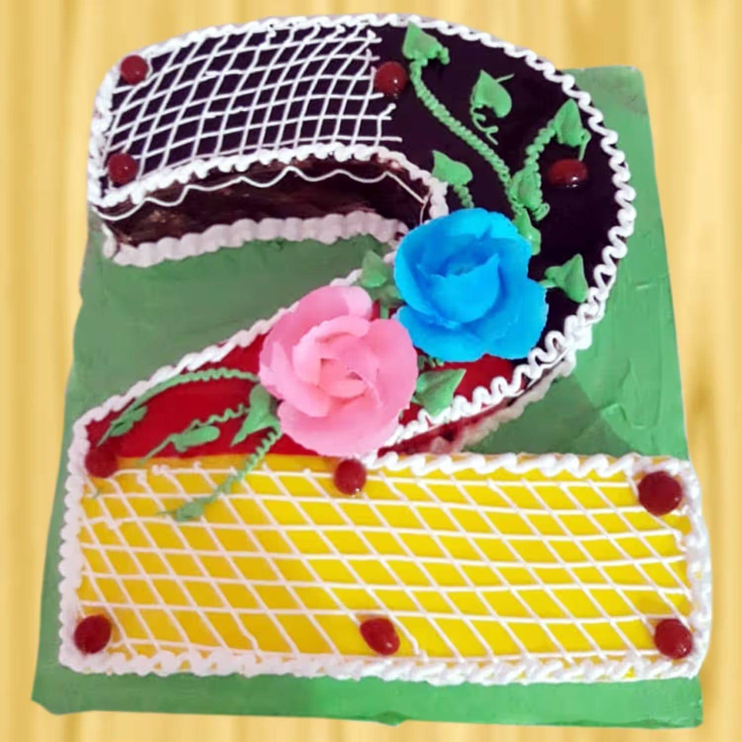 Designer Theme 2 Number Cake - YuvaFlowers