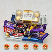 Diwali Chocolate Thali - 3 Dairy Milk, 2 Kit Kat in a Thali - YuvaFlowers