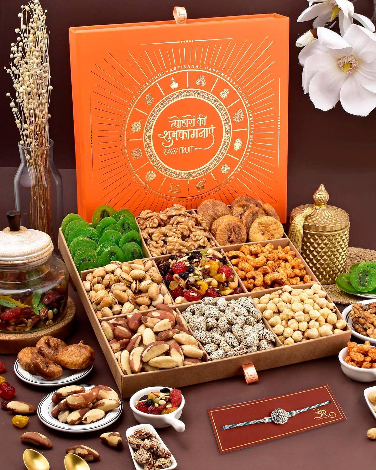 Diwali Gift Items Diwali Dryfruit Gift Box Diwali Hampers Diwali Gift For Family And Friends Gift For Diwali Blue L10 Tray Mango Kiwi Apricot Dry Fruits Combo Pack - YuvaFlowers