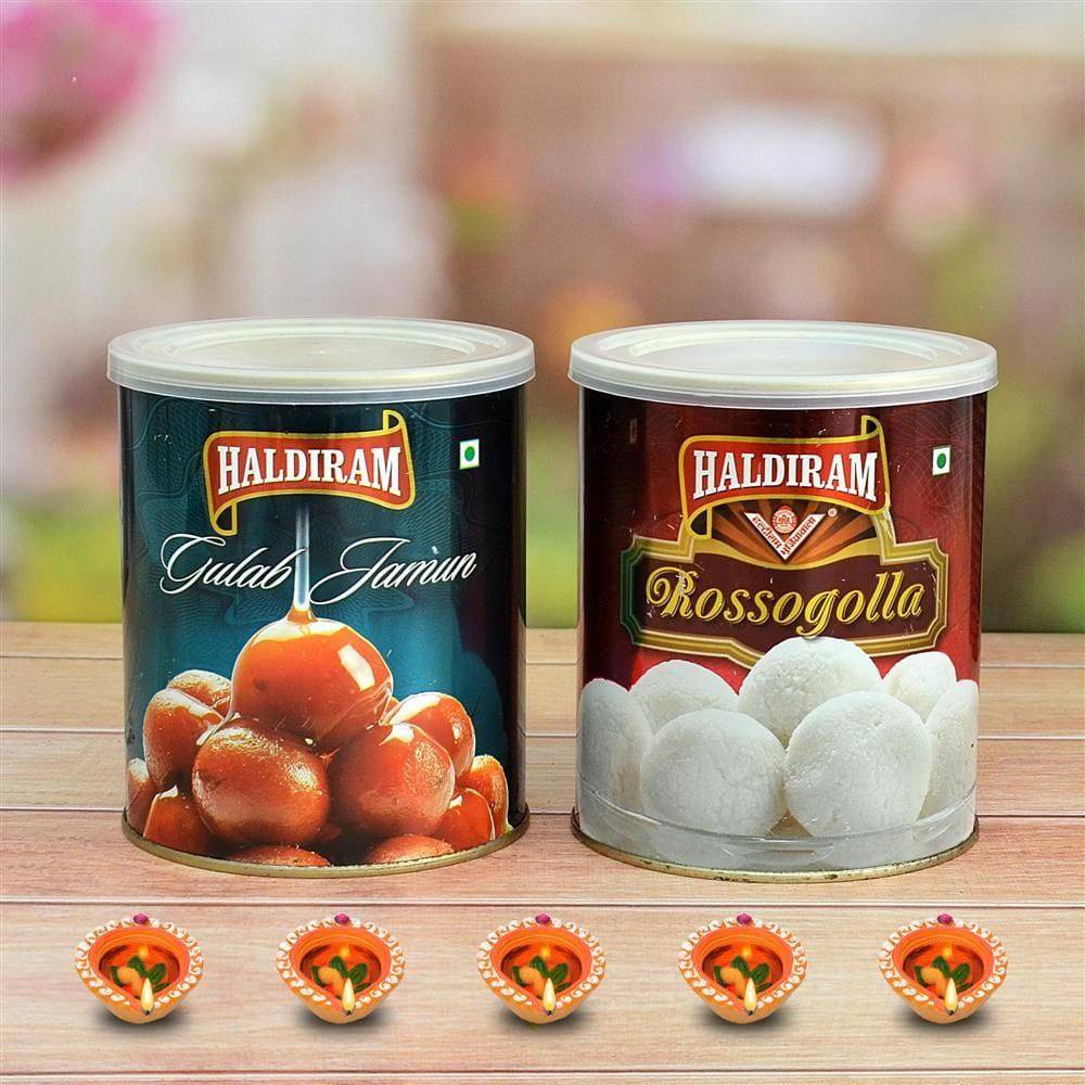 Diwali Sweets Hamper - Haldiram Gulab jamun and Rasgulla Combo - YuvaFlowers