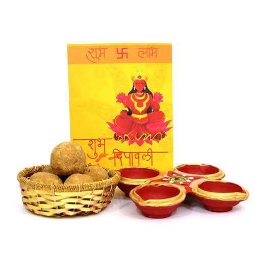 Diyas n Besan Ladoo - YuvaFlowers