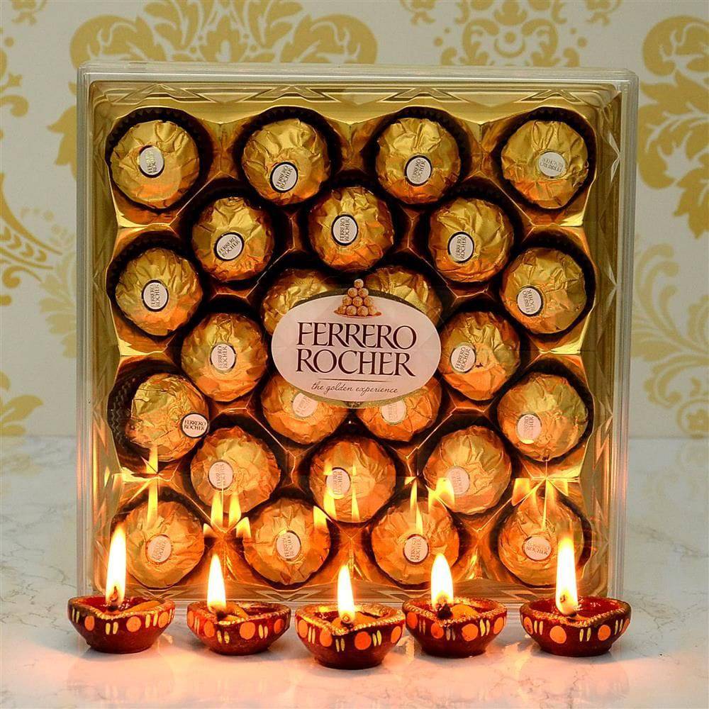 Diyas with Ferrero Rocher - YuvaFlowers