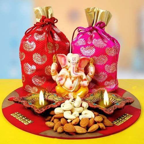 DRYFRUITS & DIYA TRAY - YuvaFlowers