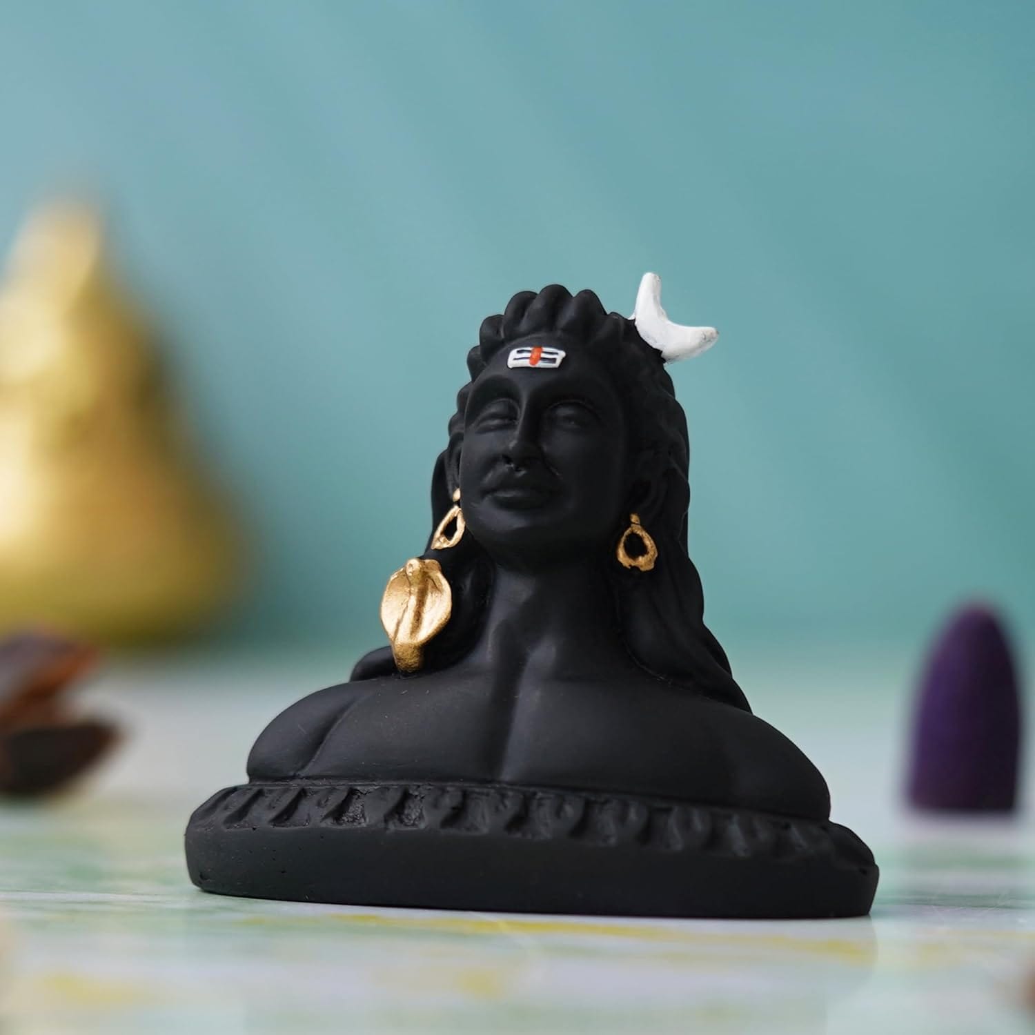 eCraftIndia Handcrafted Polyresin Black Adiyogi Lord Shiva Statue Murti for Car Dashboard Home, Pooja Room, Office Decor - YuvaFlowers