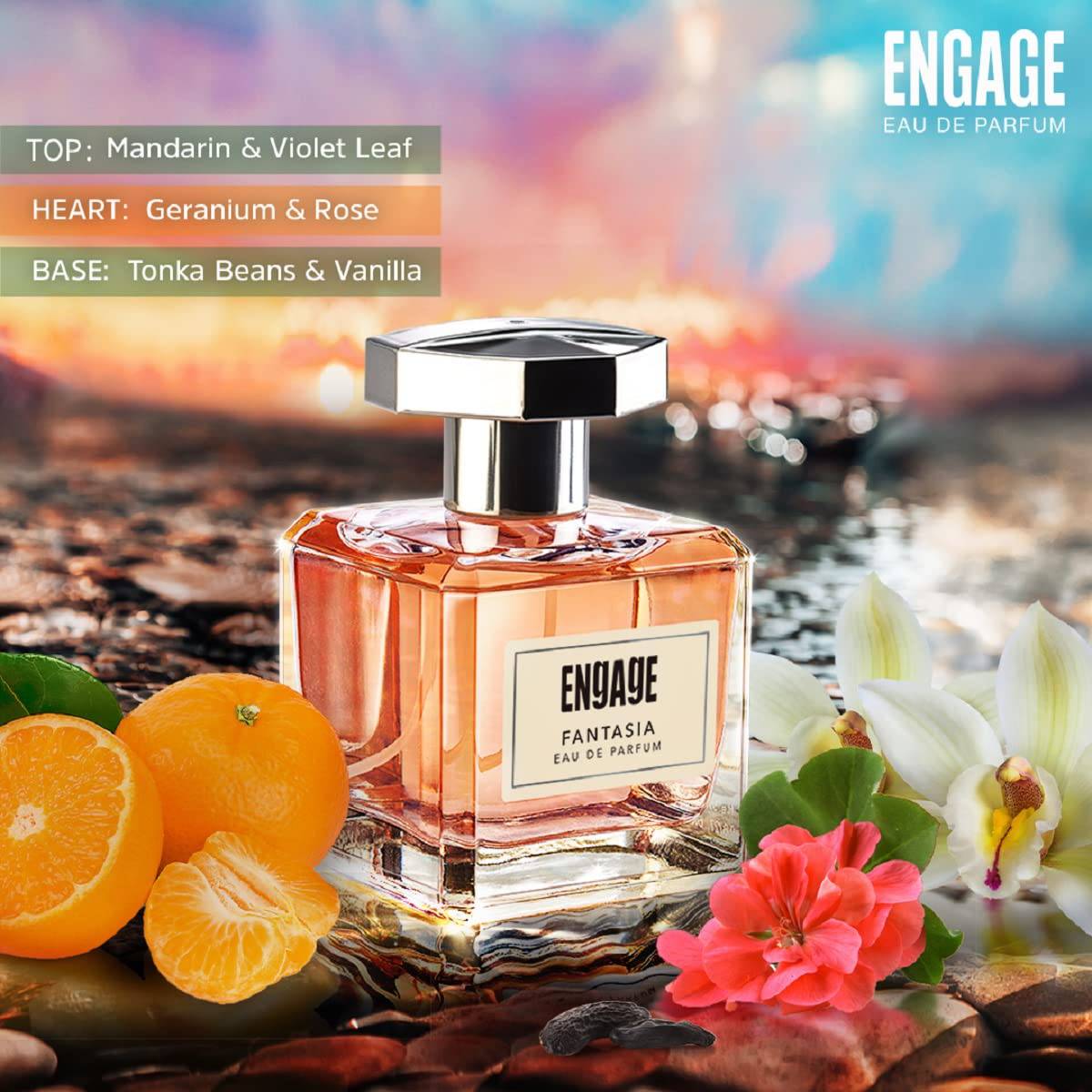 Engage Fantasia Perfume for Women, Long Lasting, Floral & Spicy, for Night Occasions, Gift for Women, Free Tester with pack, 100ml - YuvaFlowers