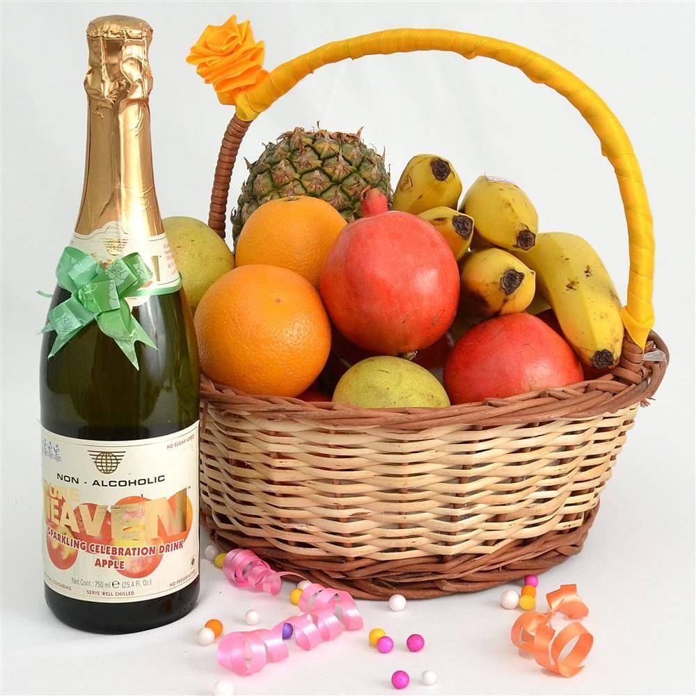 Enigmatic Basket with Fruit Champagne - YuvaFlowers