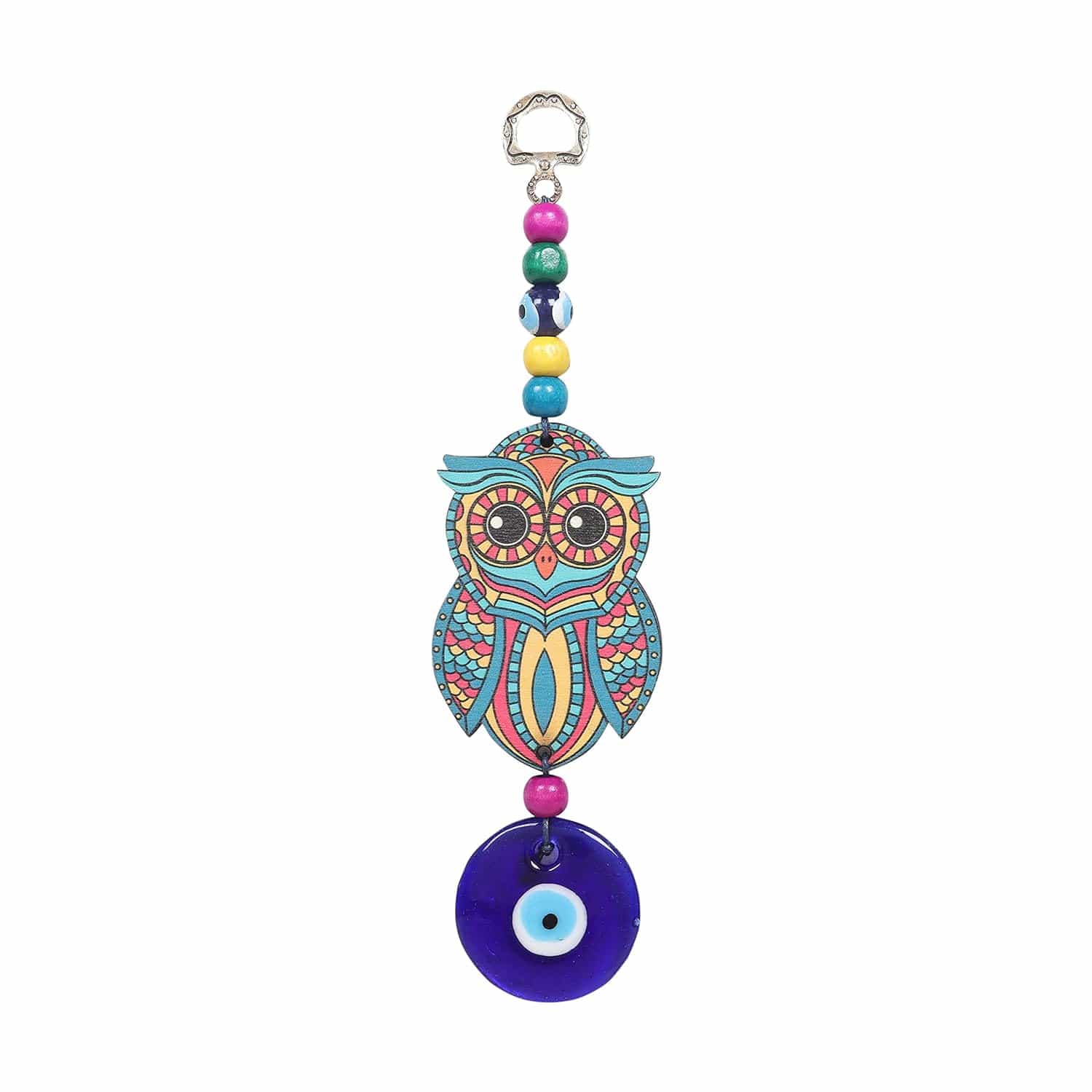 Evil Eye Hanging for Good Luck Prosperity Zodiac Success Health Wealth Office Home Decor & Car (Owl MDF & Glass) (OWLM) - YuvaFlowers