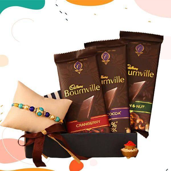 Exclusive Rakhi with 3 in 1 Bournville Chocolates - YuvaFlowers