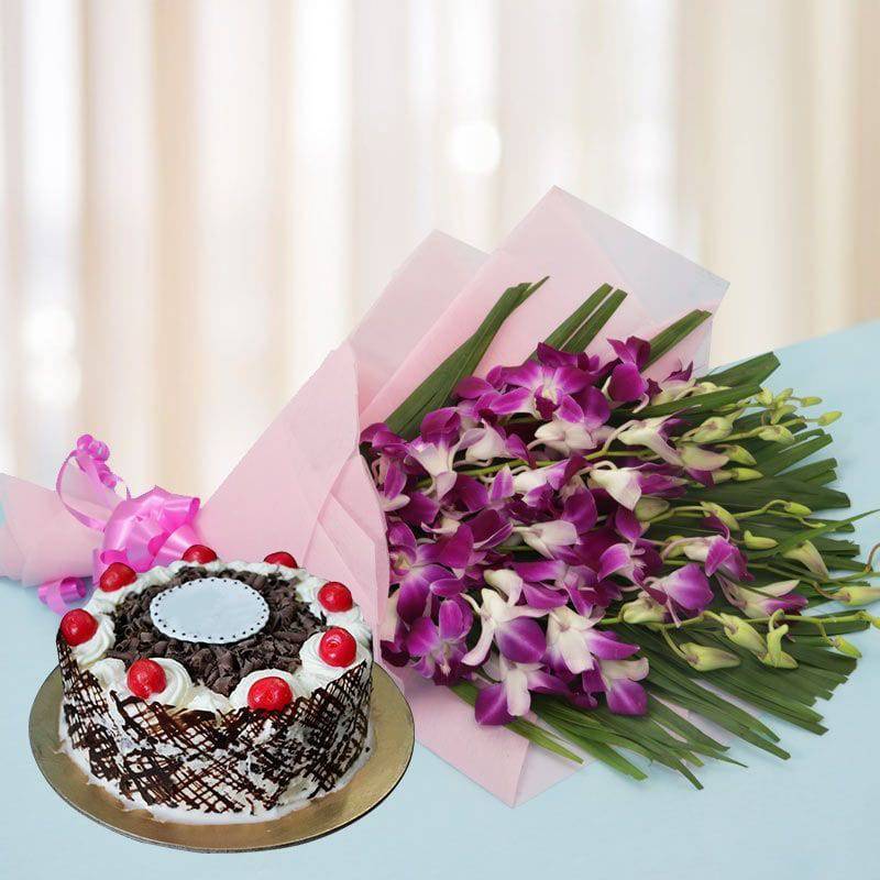 Exotic Orchids n Cake - YuvaFlowers