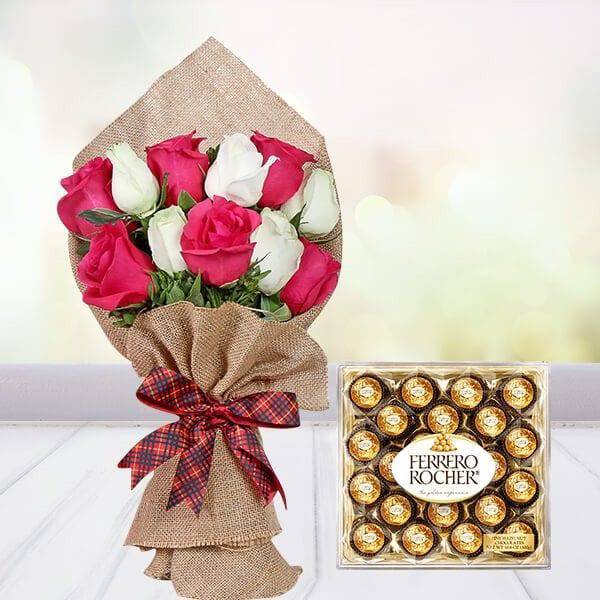 Fascinated Roses N Rocher Combo - YuvaFlowers