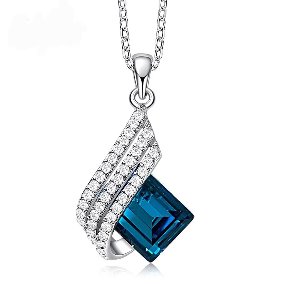 Fashion Angel Wings Platinum Plated Crystal Pendant Necklace Jewellery Set Gifts for Women and Girls (Blue) (14622s) - YuvaFlowers