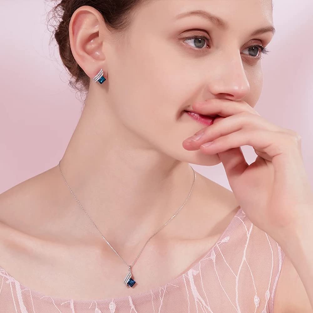 Fashion Angel Wings Platinum Plated Crystal Pendant Necklace Jewellery Set Gifts for Women and Girls (Blue) (14622s) - YuvaFlowers
