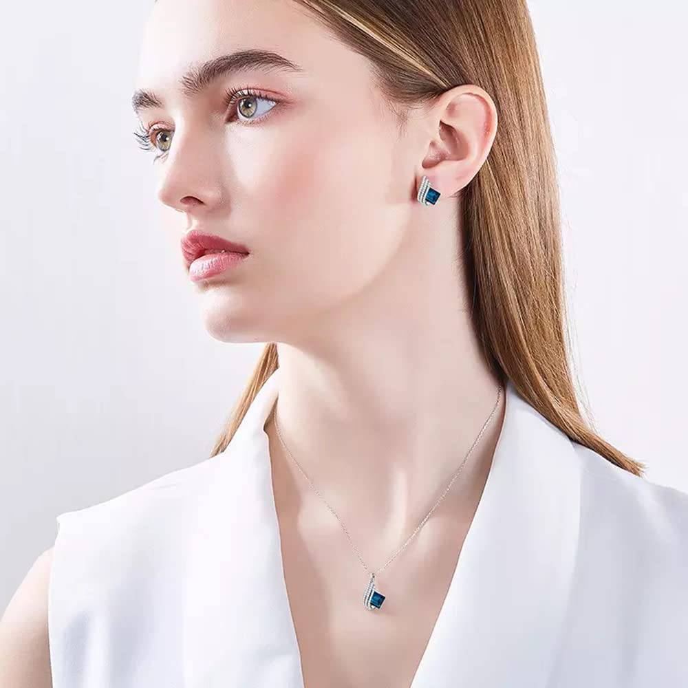 Fashion Angel Wings Platinum Plated Crystal Pendant Necklace Jewellery Set Gifts for Women and Girls (Blue) (14622s) - YuvaFlowers