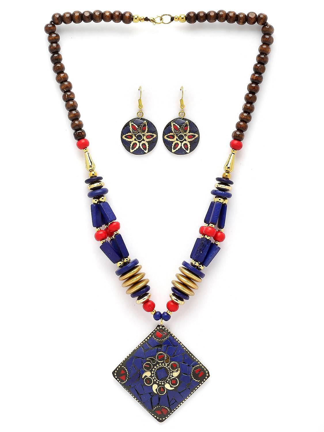 Fashion Latest Stylish Traditional Tibetan Pendant Necklace Jewellery Set for Women - YuvaFlowers