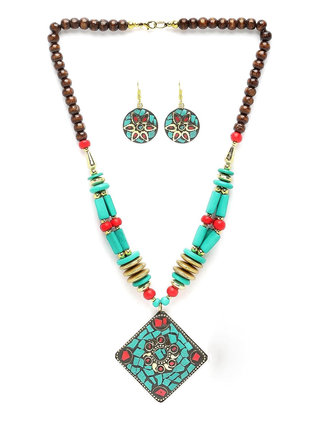 Fashion Latest Stylish Traditional Tibetan Pendant Necklace Jewellery Set for Women - YuvaFlowers