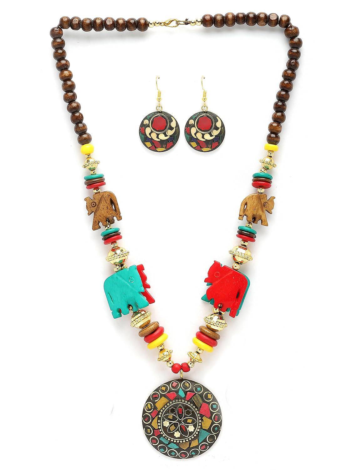 Fashion Latest Stylish Traditional Tibetan Pendant Necklace Jewellery Set for Women - YuvaFlowers