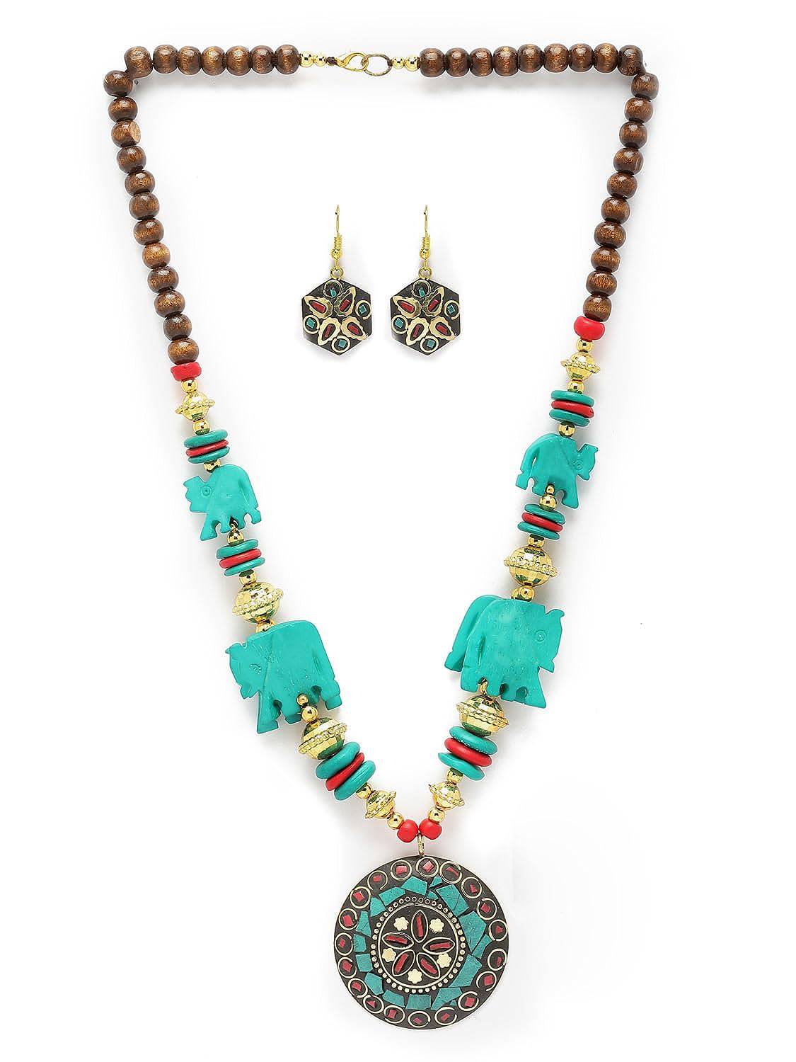 Fashion Latest Stylish Traditional Tibetan Pendant Necklace Jewellery Set for Women - YuvaFlowers