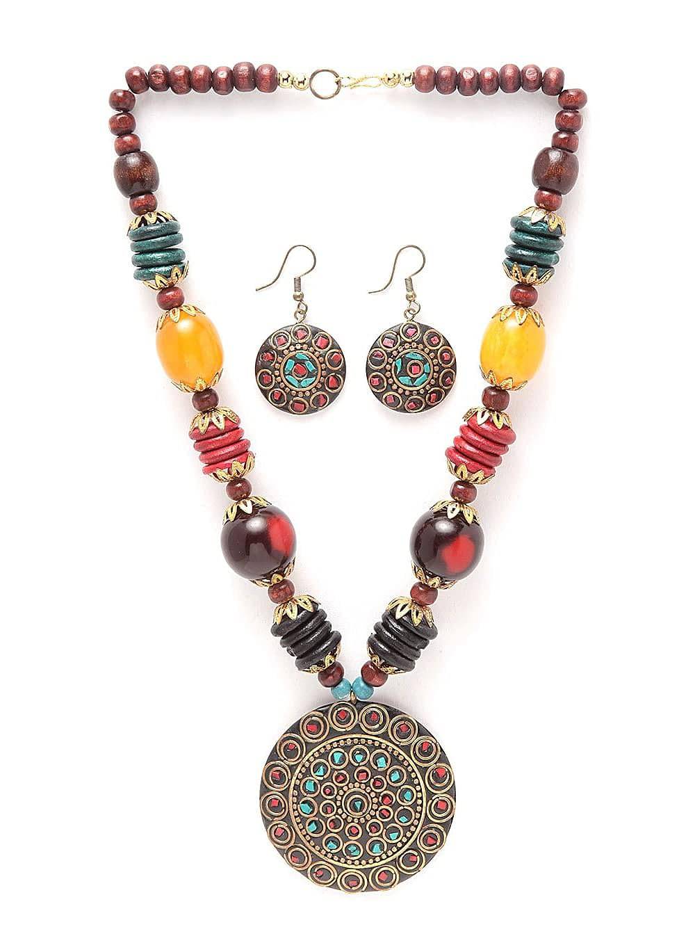 Fashion Latest Stylish Traditional Tibetan Pendant Necklace Jewellery Set for Women - YuvaFlowers