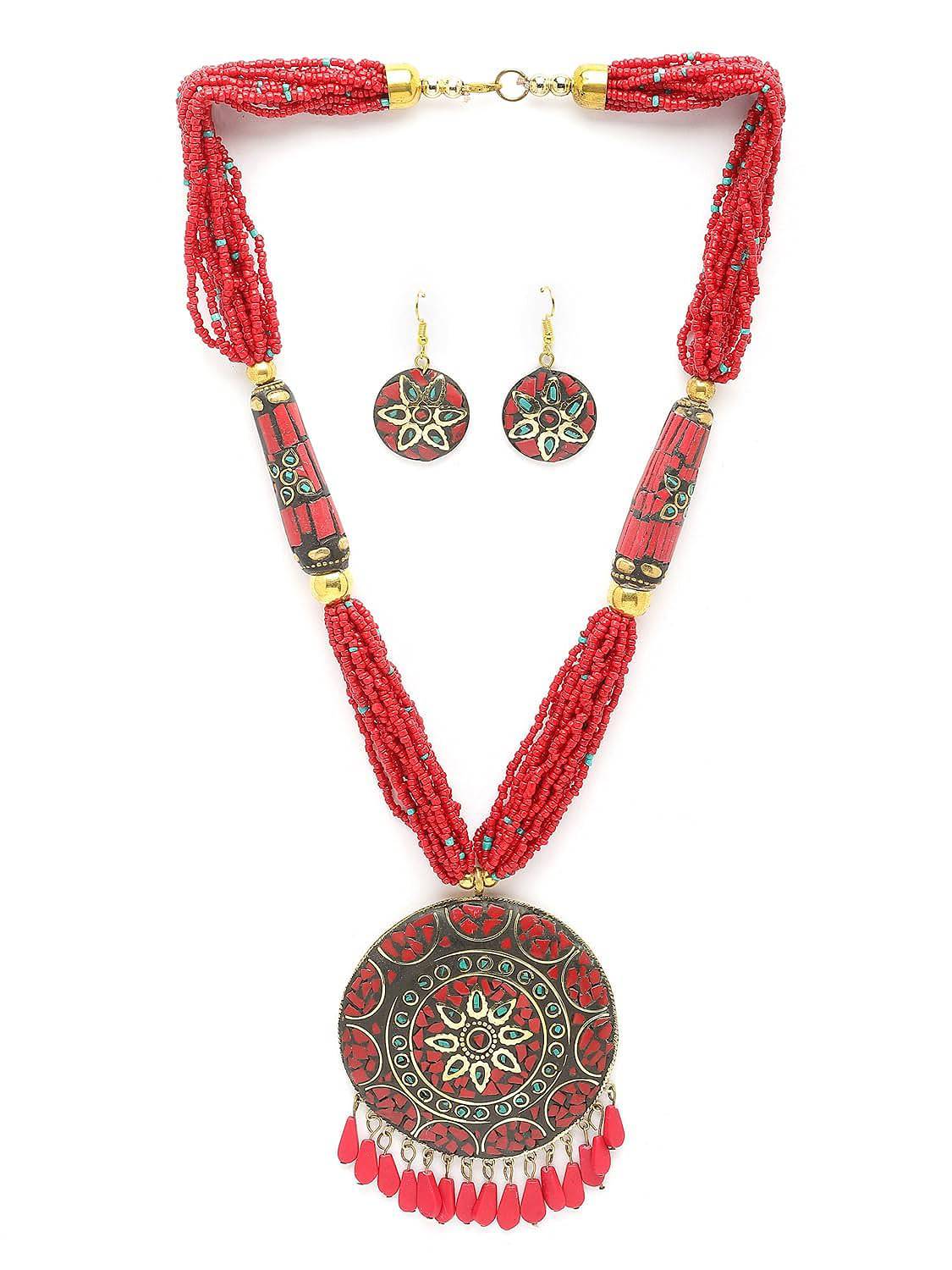 Fashion Latest Stylish Traditional Tibetan Pendant Necklace Jewellery Set for Women - YuvaFlowers
