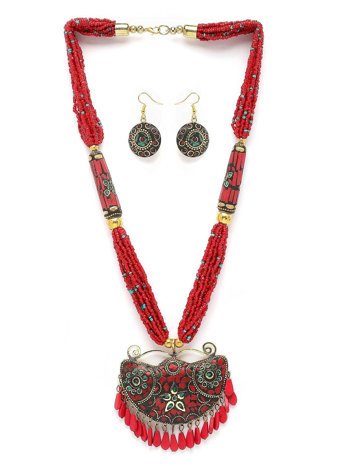 Fashion Latest Stylish Traditional Tibetan Pendant Necklace Jewellery Set for Women - YuvaFlowers