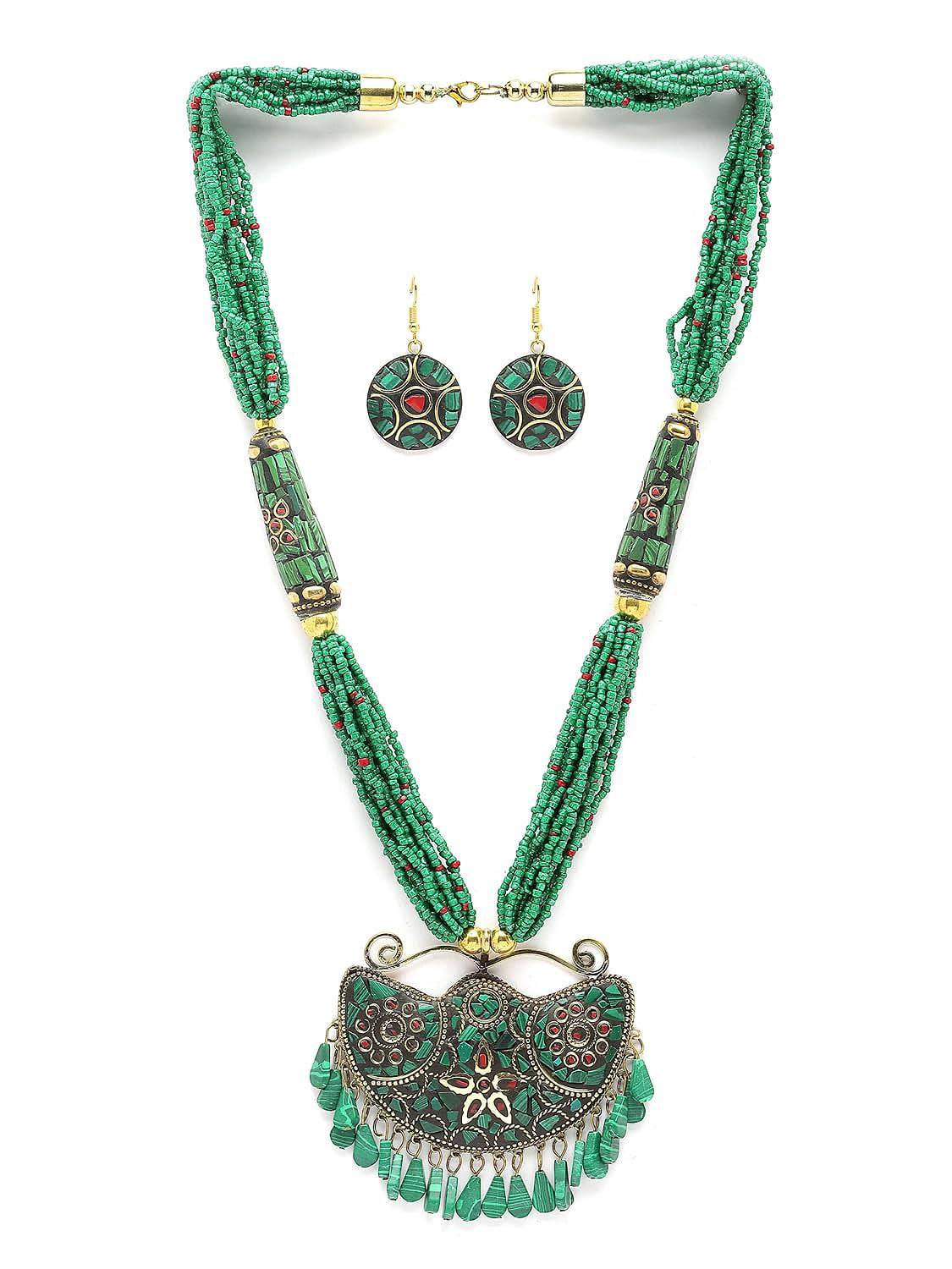 Fashion Latest Stylish Traditional Tibetan Pendant Necklace Jewellery Set for Women - YuvaFlowers