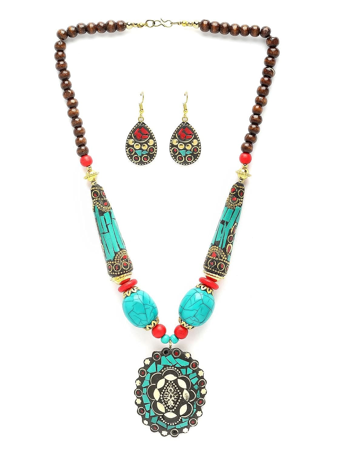 Fashion Latest Stylish Traditional Tibetan Pendant Necklace Jewellery Set for Women - YuvaFlowers