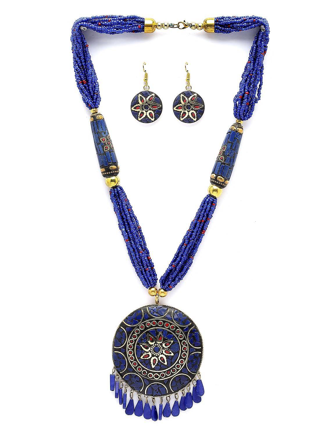 Fashion Latest Stylish Traditional Tibetan Pendant Necklace Jewellery Set for Women - YuvaFlowers