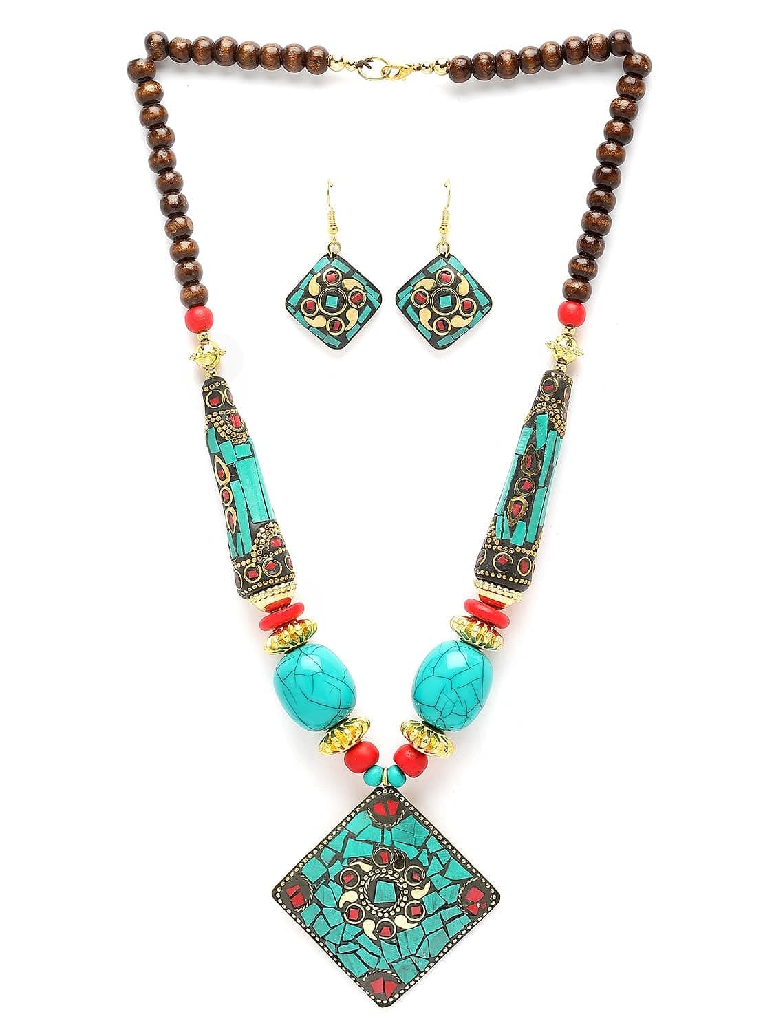 Fashion Latest Stylish Traditional Tibetan Pendant Necklace Jewellery Set for Women - YuvaFlowers